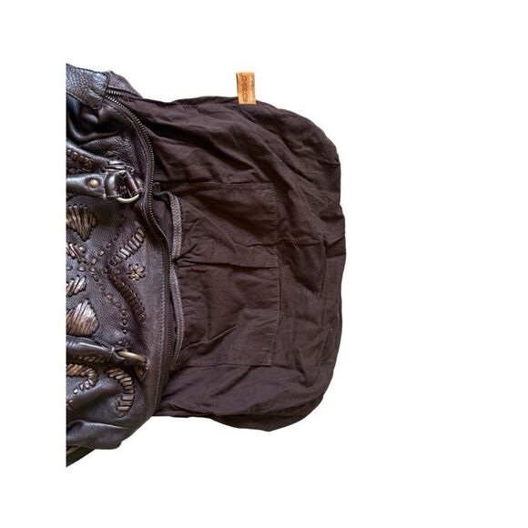 Old Trend Genuine Leather Purse Bag Brown Embroidered Shoulder Top Handles Boho - Picture 10 of 16